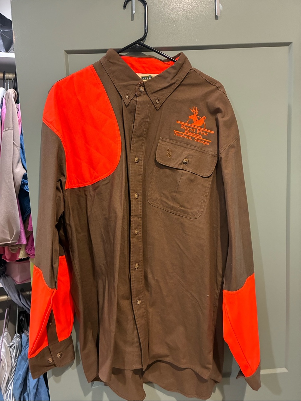 Burnt Pine Men's Brown and Orange Button-Down Hunting Shirt